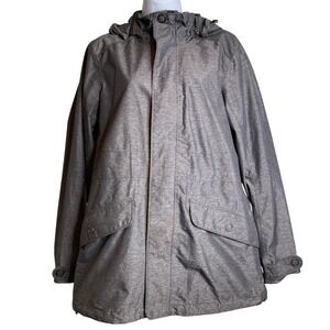REI Women's Gray Hooded Rain Jacket Size L Lightweight Coat Layered Hiking‎